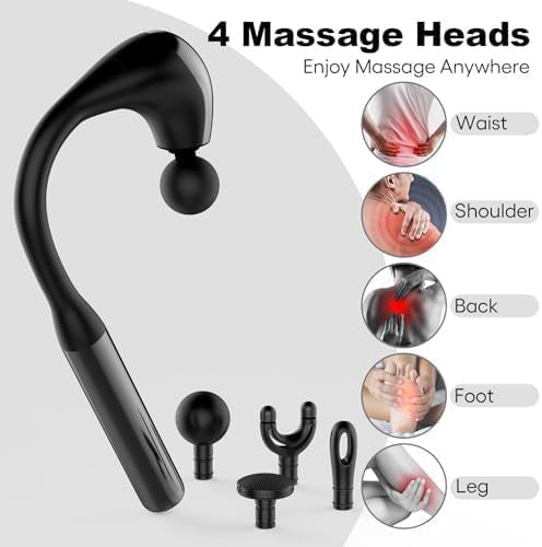 Massage Hammer Deep Tissue Massager, Cordless Percussion Device with 4 Attachments, LED Indicator, Black