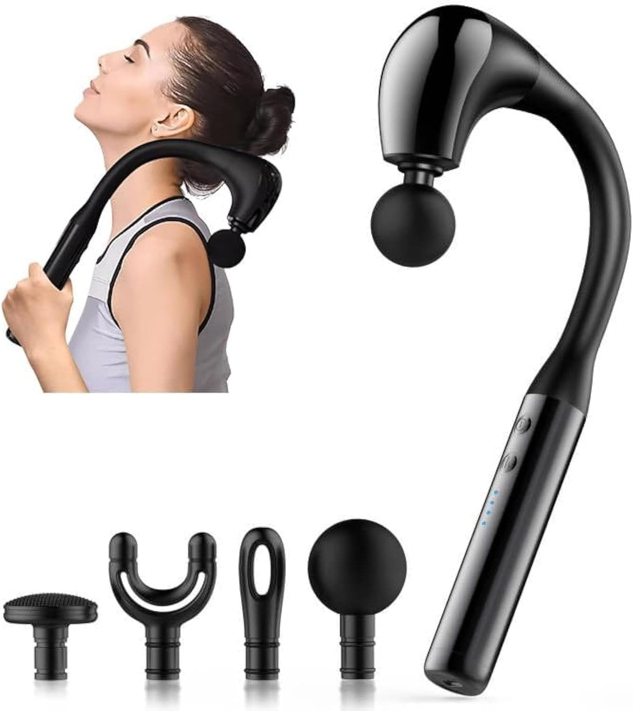 Massage Hammer Deep Tissue Massager, Cordless Percussion Device with 4 Attachments, LED Indicator, Black