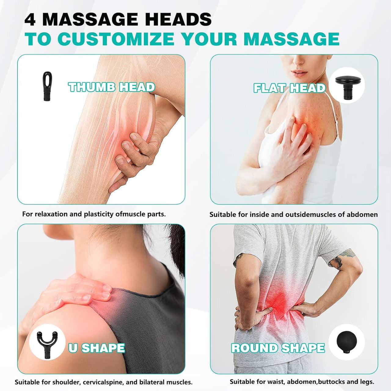 Massage Hammer Deep Tissue Massager, Cordless Percussion Device with 4 Attachments, LED Indicator, Black