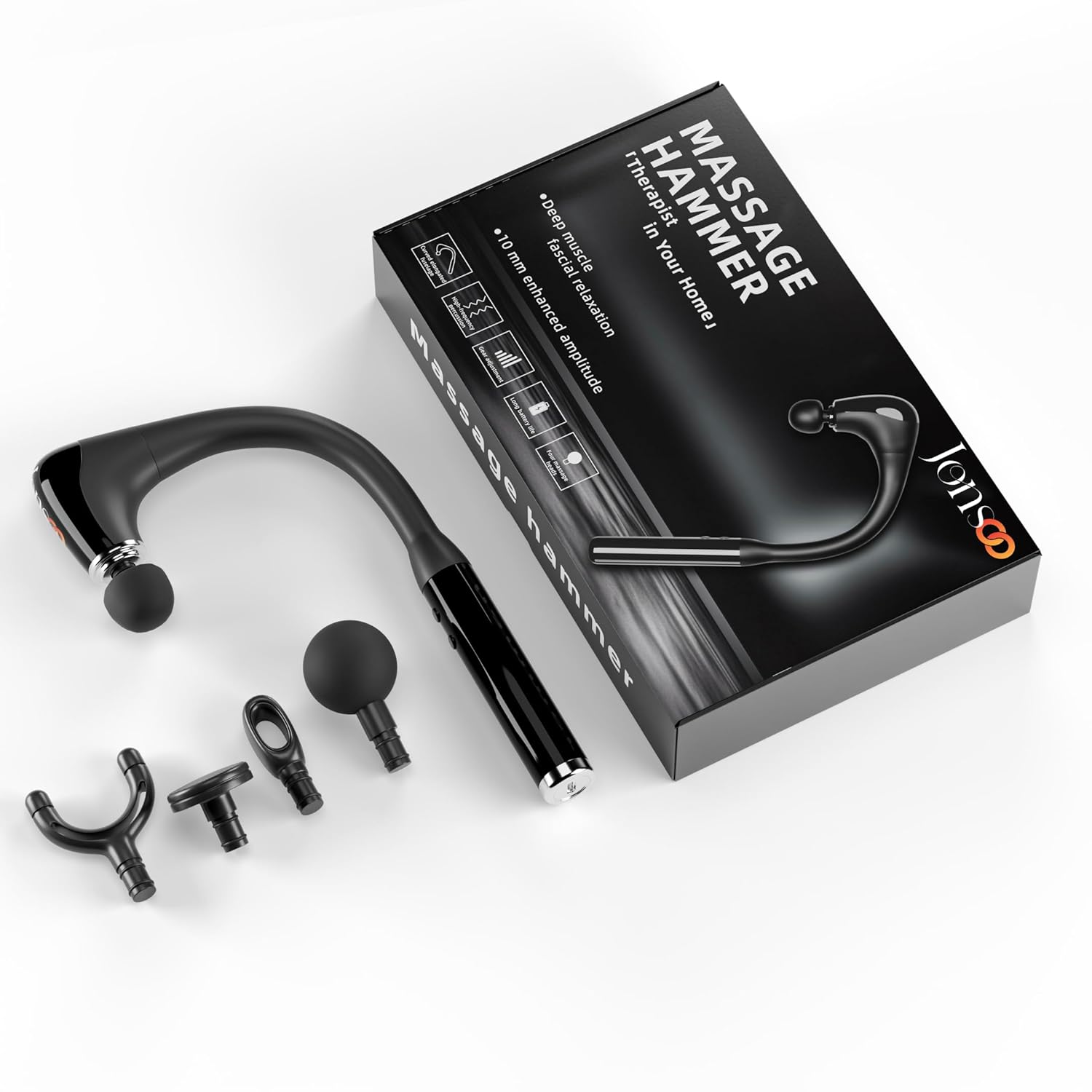 Massage Hammer Deep Tissue Massager, Cordless Percussion Device with 4 Attachments, LED Indicator, Black