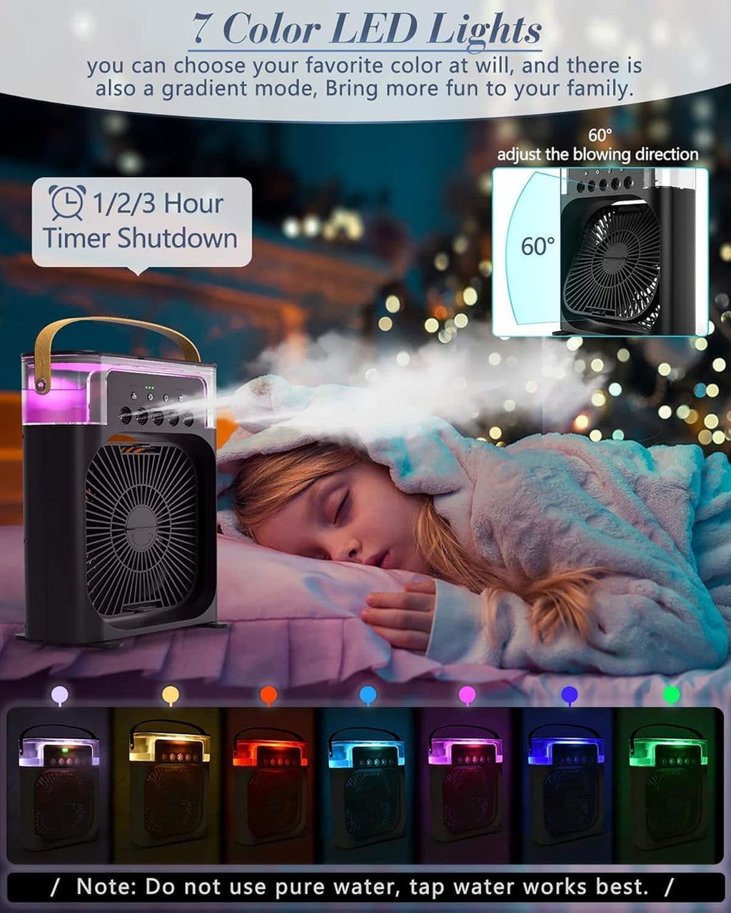 Portable Mini AC Cooler with Mist & LED Light