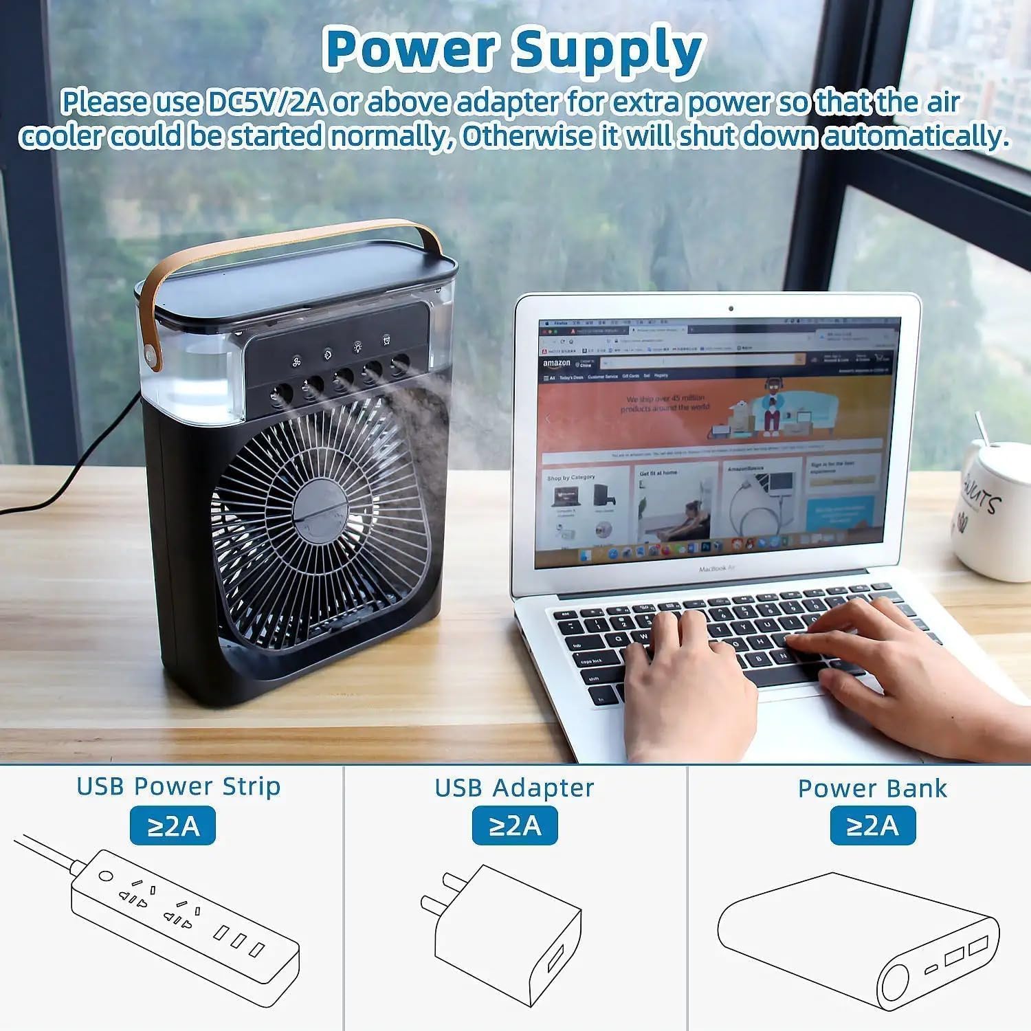 Portable Mini AC Cooler with Mist & LED Light